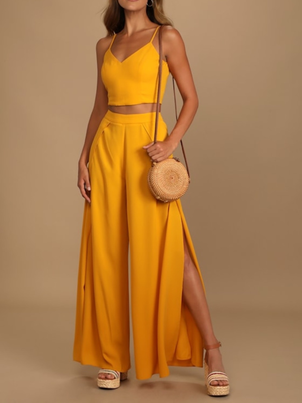 Lulus Out Tonight Mustard Yellow Two-piece Jumpsuit - Size M